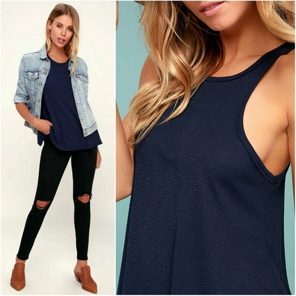 FREE PEOPLE // navy ribbed swing tank top - Picture 7 of 15